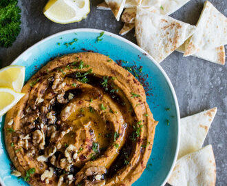 Roasted Red Pepper Hummus with Pomegranate Molasses