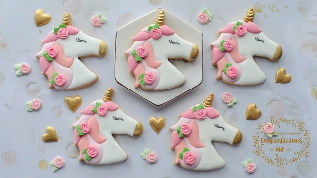 How to make UNICORN COOKIES with Roses in her hair - Royal Icing Rosette tutorial included