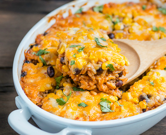 Cheesy Enchilada Rice and Beans Casserole