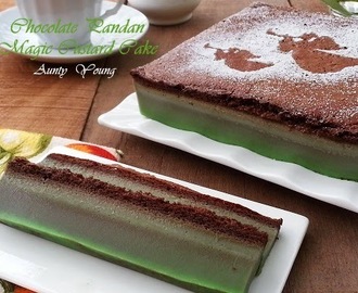 巧克力班兰椰奶魔术卡士达蛋糕 (Chocolate Pandan Magic Custard Cake)