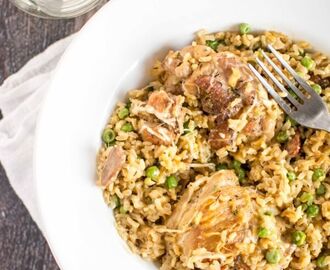 Parmesan Chicken and Rice Skillet with Peas