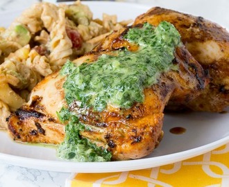 Grilled Chicken Thighs with Chile Herb Sauce