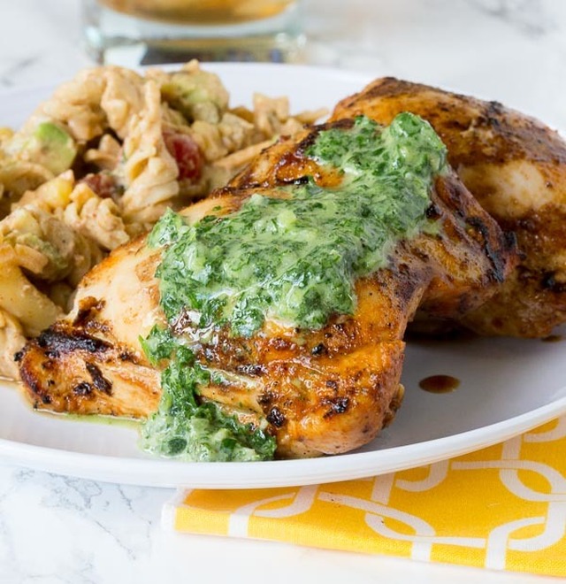 Grilled Chicken Thighs with Chile Herb Sauce