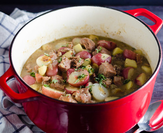 Pork Stew with Hard Cider, Pearl Onions and Potatoes