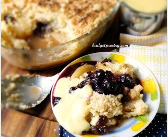 Easy Apple Crumble with Custard and Blueberry Compote