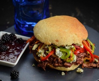 Blackberry BBQ Sauce Pulled Pork Sandwiches & Cilantro Pepper Slaw