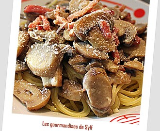 Spaghetti champignons lardons crème (WW 9 points)