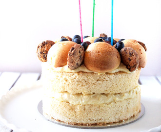 Durian Sponge cake with durian filled Profiteroles