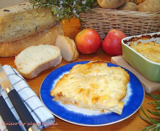Pastel de patatas y manzana al horno con queso de Mahón