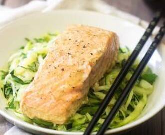 Zucchini Noodles with Coconut Curry Salmon {Gluten Free, Low Carb, High Protein + Super Simple}