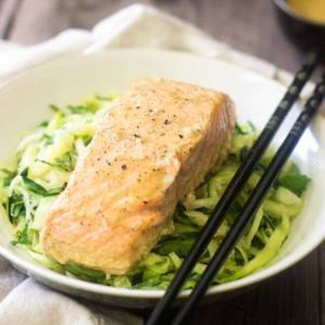 Zucchini Noodles with Coconut Curry Salmon {Gluten Free, Low Carb, High Protein + Super Simple}
