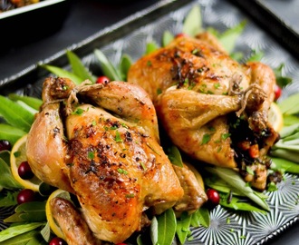 Roasted Cornish Hens with Wild Rice & Butternut Squash Stuffing & Maple-Pear Cranberry Sauce