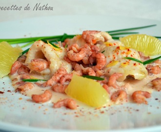 Filets de sole, crevettes grises et sauce au Porto