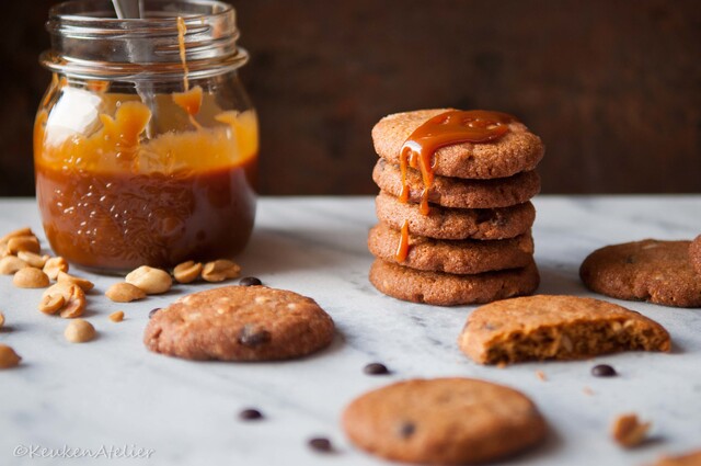 Chocolate chip cookies met pinda en karamel