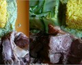 carré d'agneau et timbalesde courgettes et de riz au curcuma