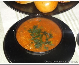 Chorba frik aux légumes printaniers(fèves, petits pois, artichauts)….Soupe Algériennes