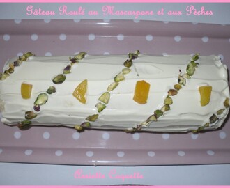 Gâteau roulé pèche mascarpone pistache