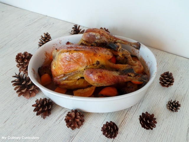 Pintade aux clémentines, figues et dattes (en papillotte) (Guinea fowl with clementines, figs and dates (in foil))