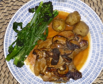 Pork Chops in a Mushroom, Honey and Mustard Sauce with Tenderstem Broccoli and Jersey Royals Recipe