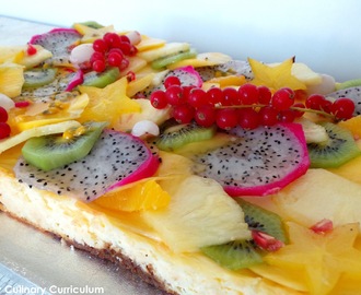 Tarte façon cheesecake au citron vert et  aux fruits exotiques (Lime cheesecake pie with exotic fruits)