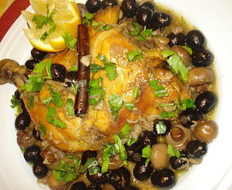 fricassé de poulet aux olive kalamata et champignon de paris