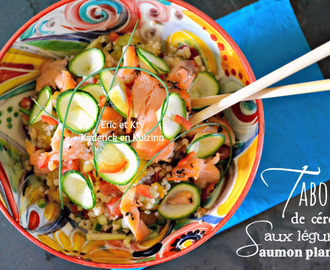 Taboule ou Salade de céréales aux légumes et saumon à la plancha