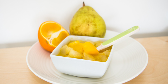 Fruithapje: Peer en Mango.