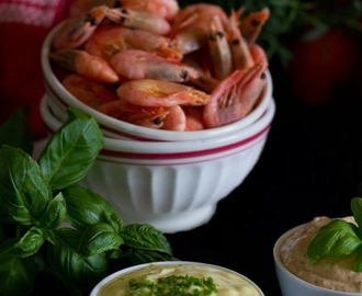Shrimps with Limoncello mayonnaise and tomato and basil mayonnaise - quick and easy party treat (gluten-free)