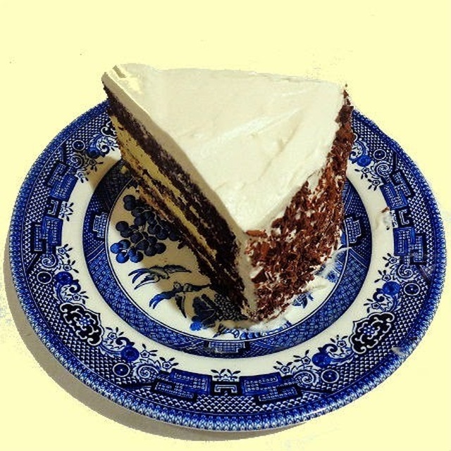 Mocha Whipped Cream Cake with Bavarian Cream Filling