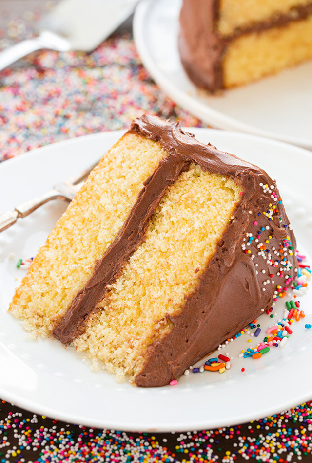 Yellow Cake with Chocolate Buttercream Frosting