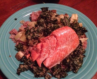 Crispy Coconut Kale, Sweet Potatoes, and Salmon with Coconut Rice