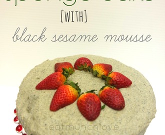 Matcha sponge cake with black sesame mousse