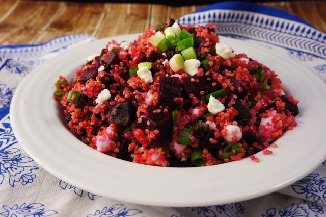 Quinoa and Roasted Beet Salad with Goat Cheese and Scallions