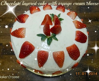 Chocolate layered cake with Orange cream cheese