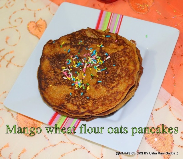 Eggless Wheat flour Mango Oats Pancakes | Quick and easy Mango Pancakes | Kids favorite Gluten free Mango Pancakes | How To Make Mango Pancakes Using Fresh Mango Pulp at Home