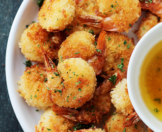 Baked Batter “Fried” Shrimp with Garlic Dipping Sauce