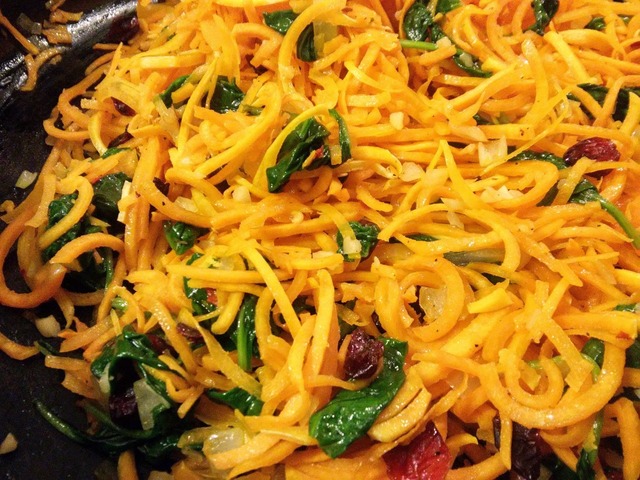 Butternut Squash Noodles with Cranberries and Spinach