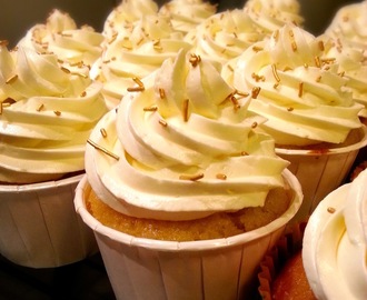 Salted Caramel Filled Vanilla Cupcakes with Swiss Meringue Buttercream
