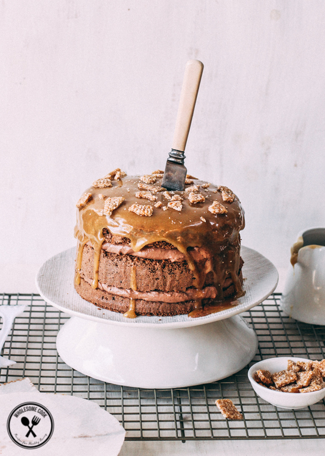 Chocolate Layer Cake with Salted Caramel and Sesame Snaps