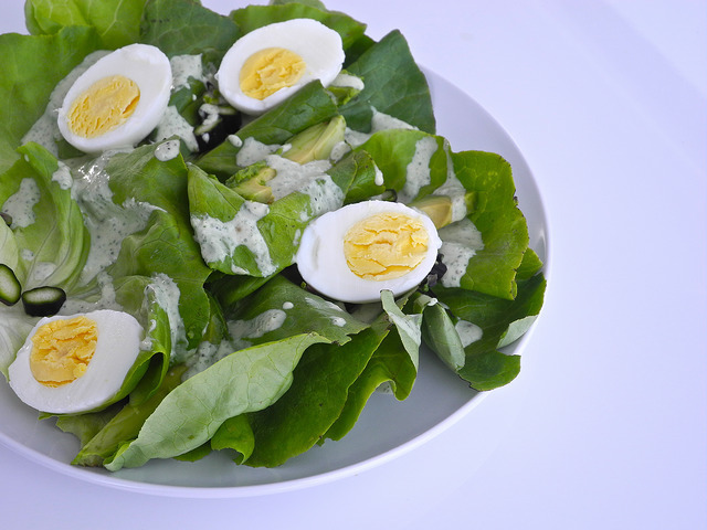 Basil Green Goddess Salad with Avocado and Egg
