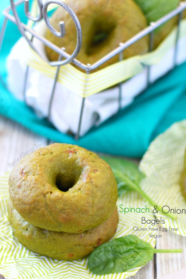 Gluten Free Bagels with Spinach and Onion (Egg Free Vegan)