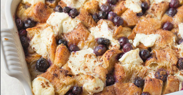 Croissant French Toast Casserole with Blueberries and Cream Cheese