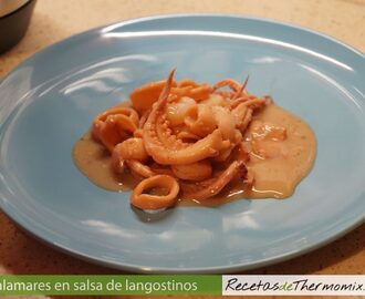 Calamares en salsa de langostinos y almendras en Thermomix