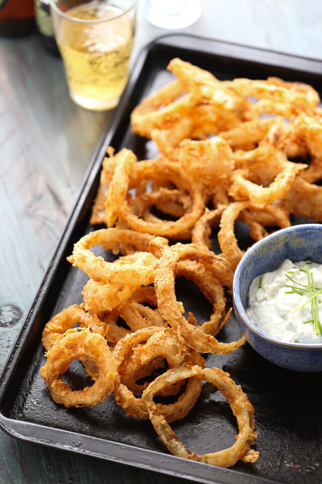 Crispy Onion Rings with Blue Cheese Sauce