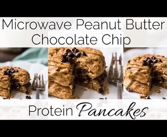 Microwave Peanut Protein Pancakes with Chocolate Chips VIDEO {Gluten/Grain Free, Super Simple, Low Fat + Low Calorie}