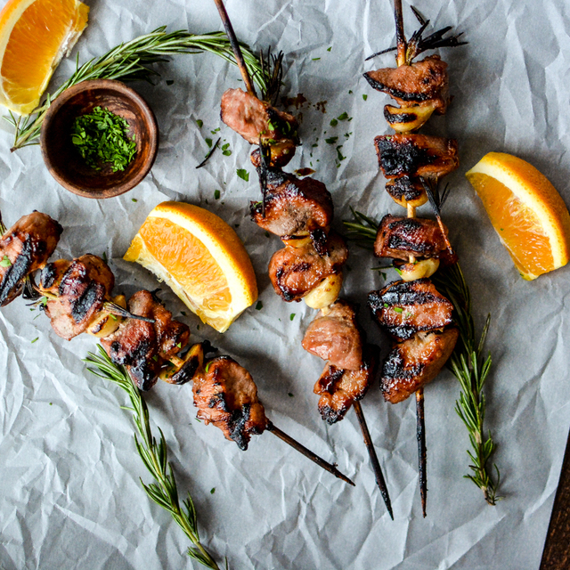 Apricot and Orange Pork Skewers with Garlic and Rosemary