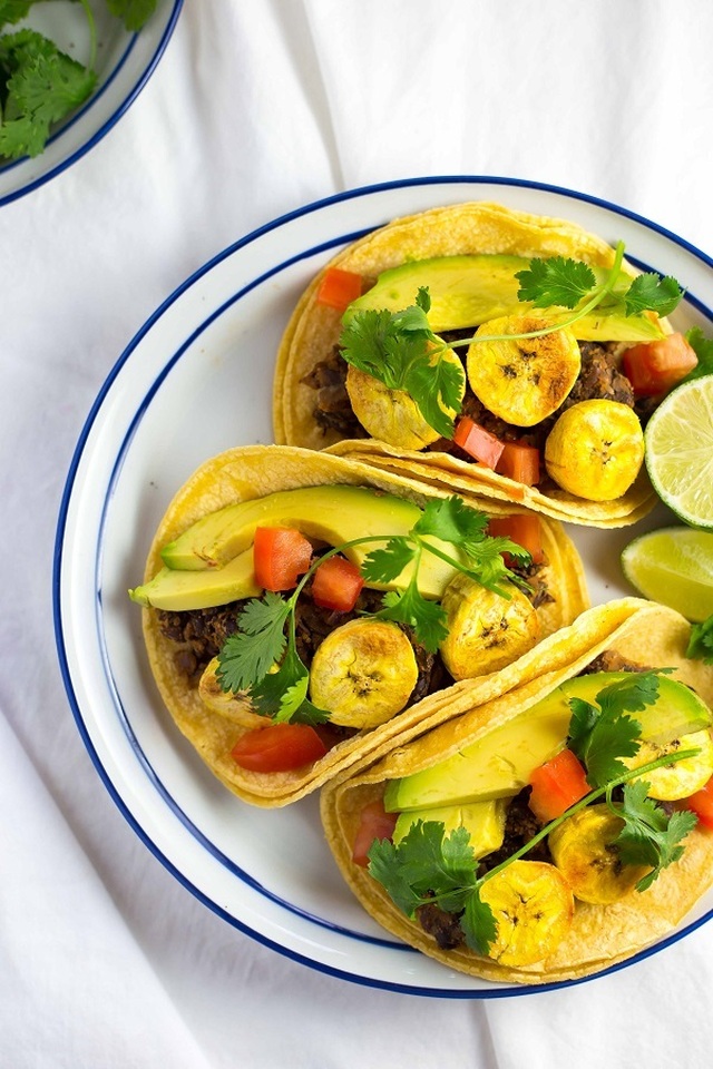 Black Bean and Baked Plantain Tacos with Avocado