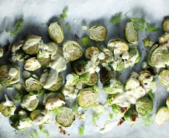 Roasted Brussels Sprouts with Mustard Cream Sauce and Fresh Dill