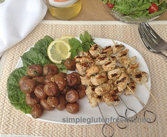 Lemon Garlic Chicken Kebabs and Roasted Potatoes