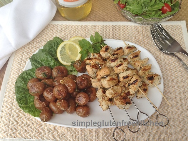 Lemon Garlic Chicken Kebabs and Roasted Potatoes
